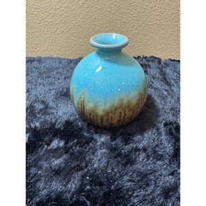 Handcrafted Ceramic Bud Vase With Glazed Finish Small Blue & Browns